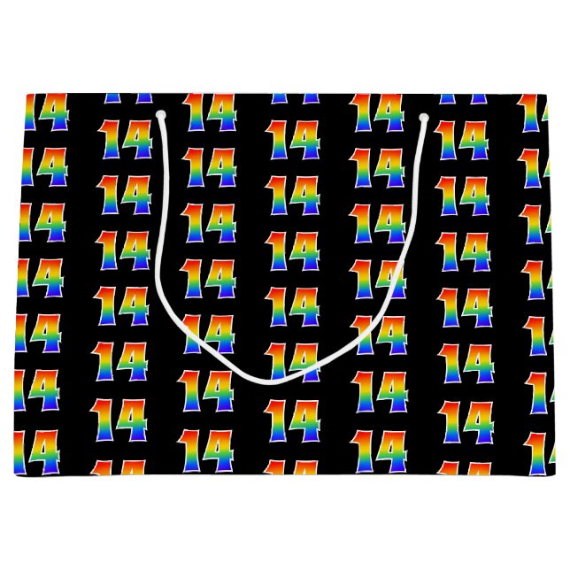 Bolsa De Regalo Grande 14 Aniversario del Arcoiris divertido número 14 Pa (Anverso)