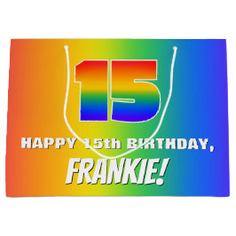 Bolsa De Regalo Grande 15º cumpleaños: Colorido, divertido patrón arcoiri