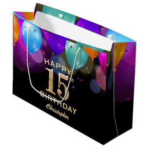 Bolsa De Regalo Grande 15.ª fiesta de cumpleaños Globos de oro y negro