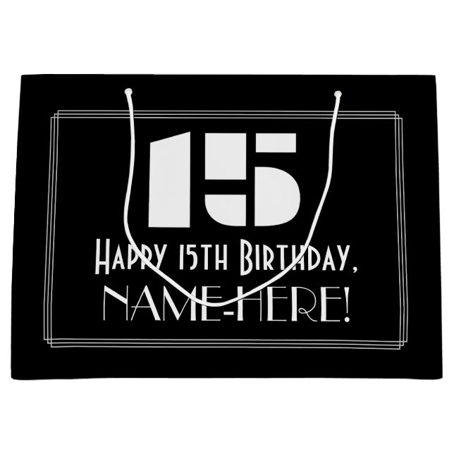 Bolsa De Regalo Grande 15 Aniversario ~ Art Deco Inspirado Aspecto "15" + (Anverso)