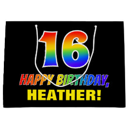 Bolsa De Regalo Grande 16º cumpleaños: audaz, divertido, simple, arcoiris