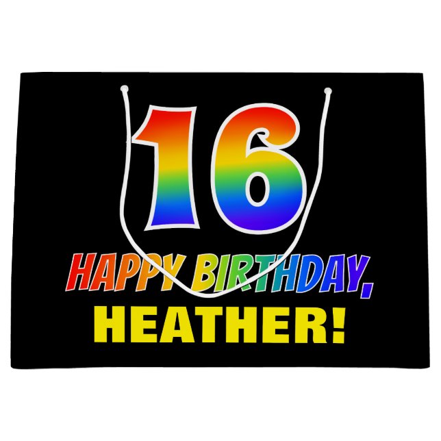 Bolsa De Regalo Grande 16º cumpleaños: audaz, divertido, simple, arcoiris (Anverso)