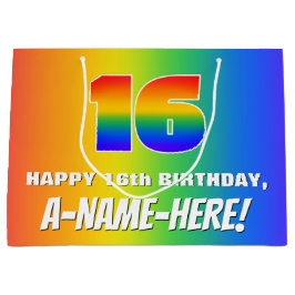 Bolsa De Regalo Grande 16º cumpleaños: Colorido, divertido patrón arcoiri