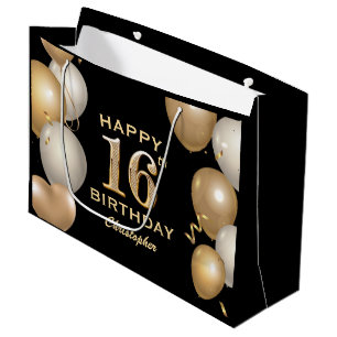 Bolsa De Regalo Grande 16.ª fiesta de cumpleaños Globos de oro y negro
