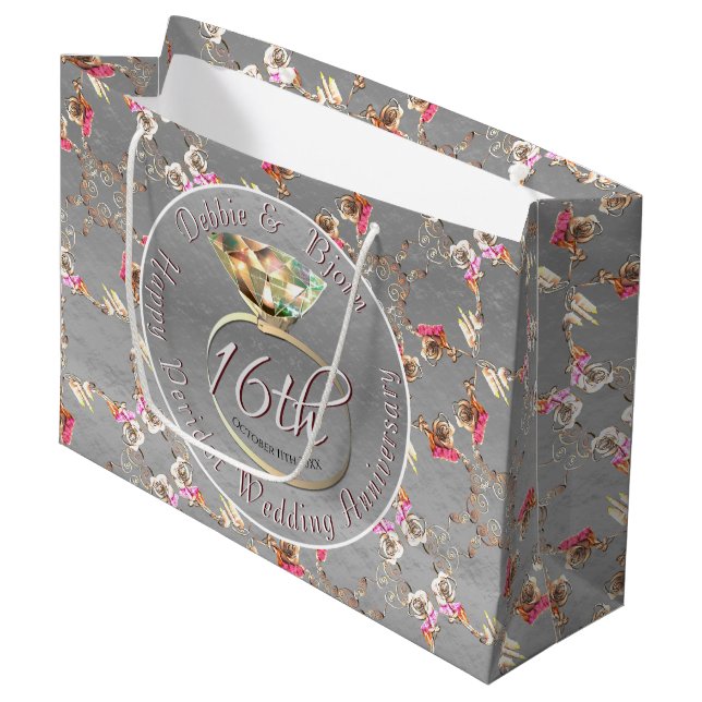 Bolsa De Regalo Grande 16° Aniversario Boda, velas, estadística (Angulo Anverso)