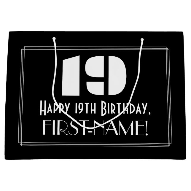 Bolsa De Regalo Grande 19 cumpleaños ~ Art Deco Inspirado Aspecto "19" +  (Anverso)