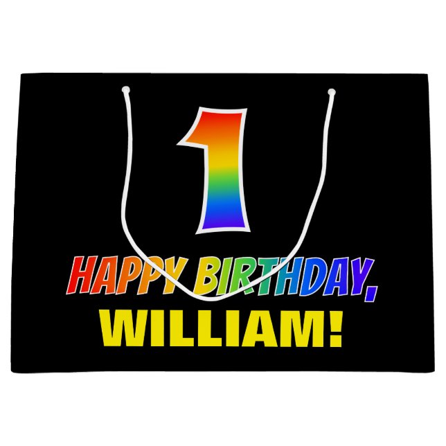 Bolsa De Regalo Grande 1.ᵉʳ Cumpleaños: Negrita, Diversión, Simple, Arcoi (Anverso)