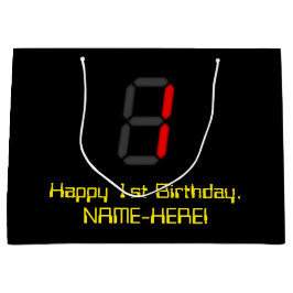 Bolsa De Regalo Grande 1.ᵉʳ Cumpleaños: Red Digital Clock Style "1" + Nom