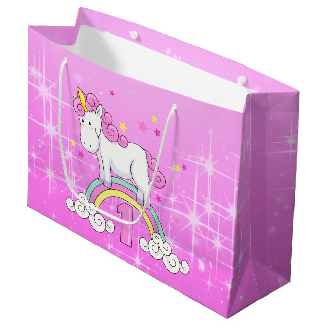 Bolsa De Regalo Grande 1r cumpleaños del unicornio (Angulo Anverso)