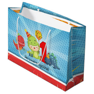 Bolsa De Regalo Grande 1r Personalizado del fiesta del dinosaurio del