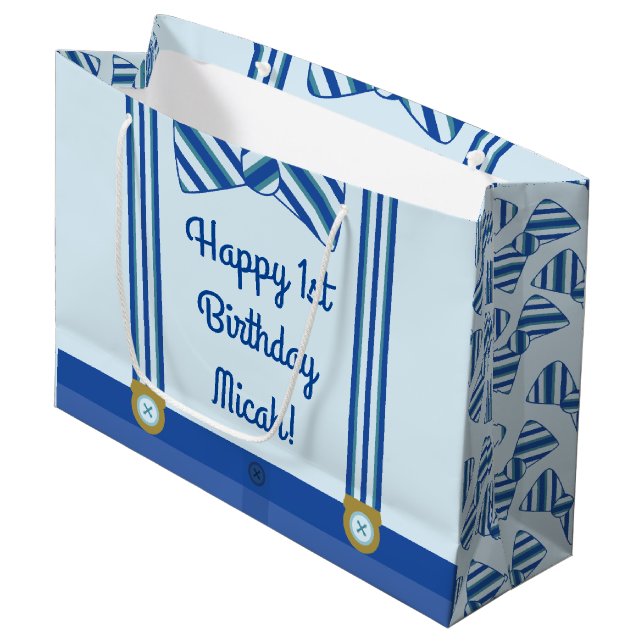 Bolsa De Regalo Grande 1ra fiesta del cumpleaños del pequeño muchacho del (Angulo Anverso)
