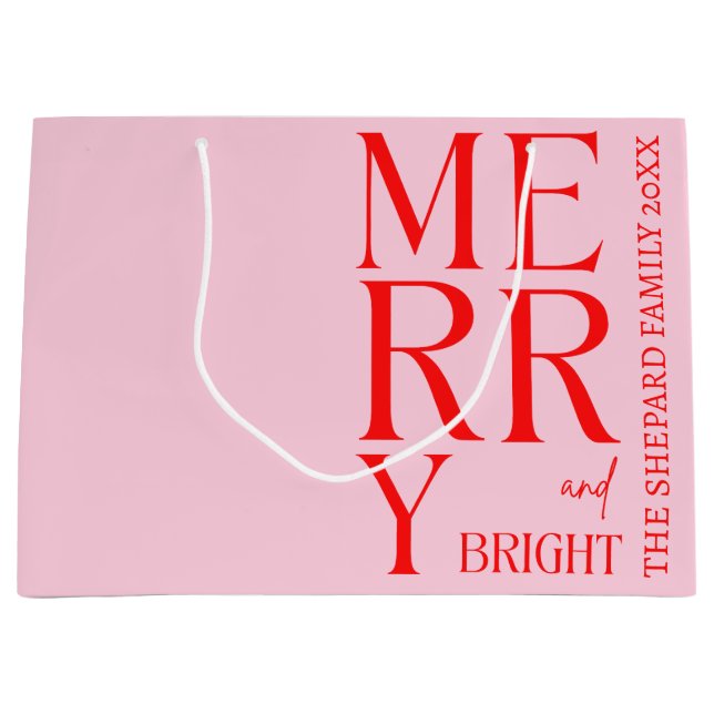 Bolsa De Regalo Grande 2025 Modern Merry and Bright Red Pink Christmas (Anverso)