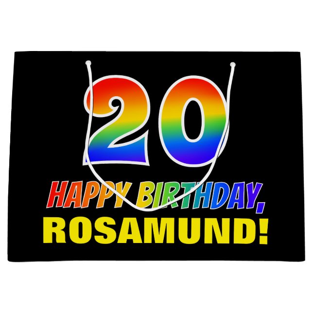 Bolsa De Regalo Grande 20.º cumpleaños: audaz, divertido, simple, arcoiri (Anverso)