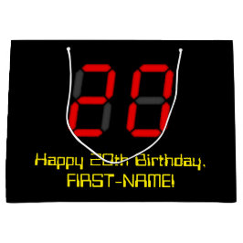 Bolsa De Regalo Grande 20.º cumpleaños: Red Digital Clock Style "20" + No
