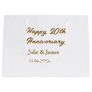 Bolsa De Regalo Grande 20 aniversario nombre fecha felizaniversario dorad