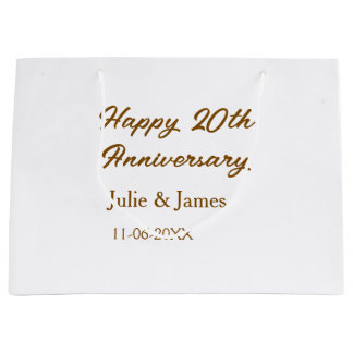 Bolsa De Regalo Grande 20 aniversario nombre fecha felizaniversario dorad
