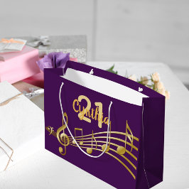 Bolsa De Regalo Grande 21.ª fiesta de cumpleaños notas de música de oro p