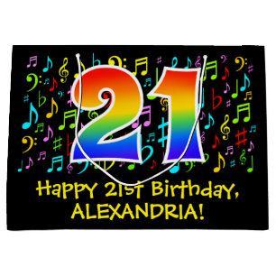 Bolsa De Regalo Grande 21 Aniversario - Coloridos símbolos musicales, arc