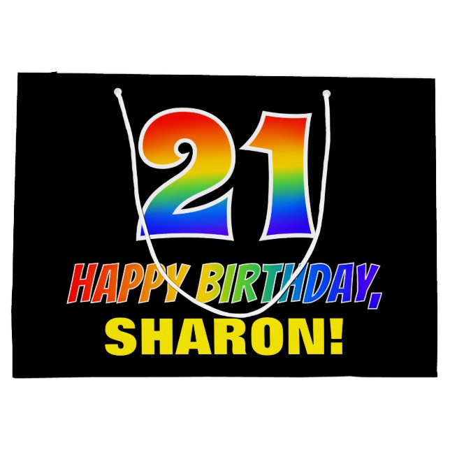 Bolsa De Regalo Grande 21° cumpleaños: audaz, divertido, simple, arcoiris (Reverso)