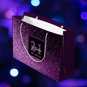 Bolsa De Regalo Grande 21 Nacimiento púrpura purpurina chica