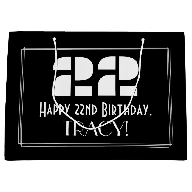Bolsa De Regalo Grande 22º cumpleaños ~ Art Deco Inspirado Aspecto "22" + (Anverso)