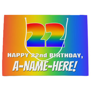 Bolsa De Regalo Grande 22.º cumpleaños: Colorido, divertido patrón arcoir