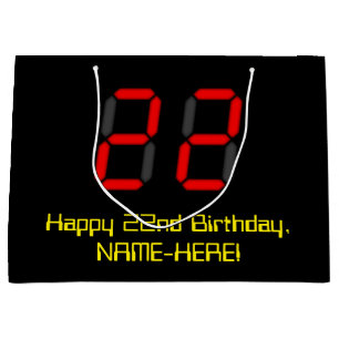 Bolsa De Regalo Grande 22.º cumpleaños: Red Digital Clock Style "22" + No