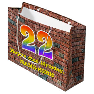 Bolsa De Regalo Grande 22° cumpleaños: Arcoiris divertido, inspirado en g