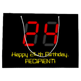 Bolsa De Regalo Grande 24º cumpleaños: Red Digital Clock Style "24" + Nom