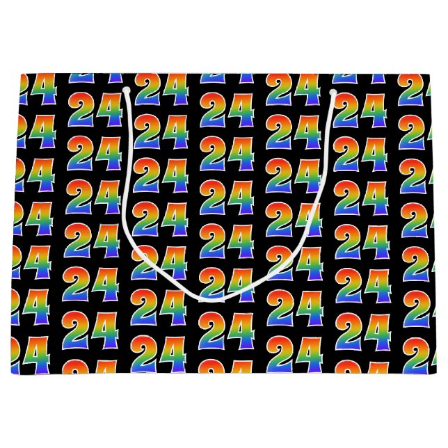 Bolsa De Regalo Grande 24 Aniversario del Arcoiris divertido número 24 Pa (Anverso)
