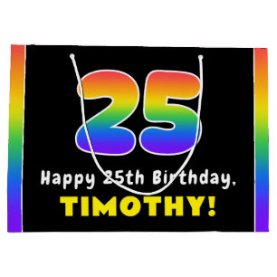 Bolsa De Regalo Grande 25º cumpleaños: arcoiris colorido # 25, nombre per