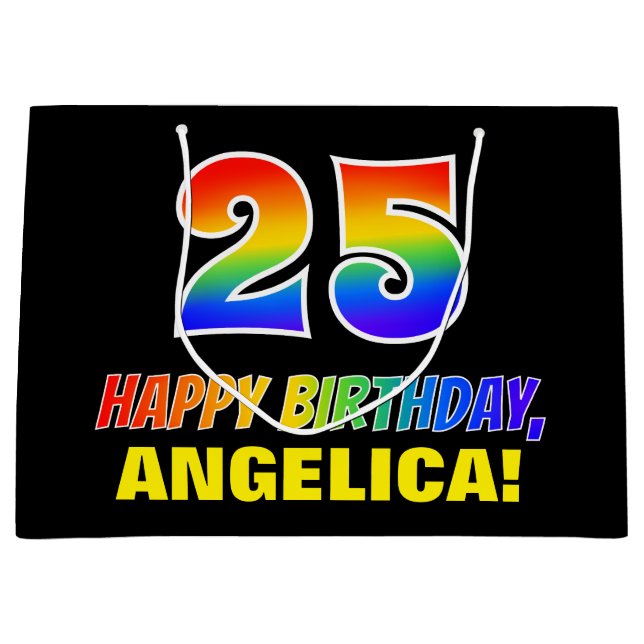 Bolsa De Regalo Grande 25º cumpleaños: audaz, divertido, simple, arcoiris (Anverso)