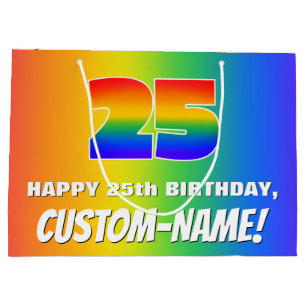 Bolsa De Regalo Grande 25º cumpleaños: Colorido, divertido patrón arcoiri