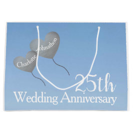 Bolsa De Regalo Grande 25.º aniversario de plata globos de corazón en el 