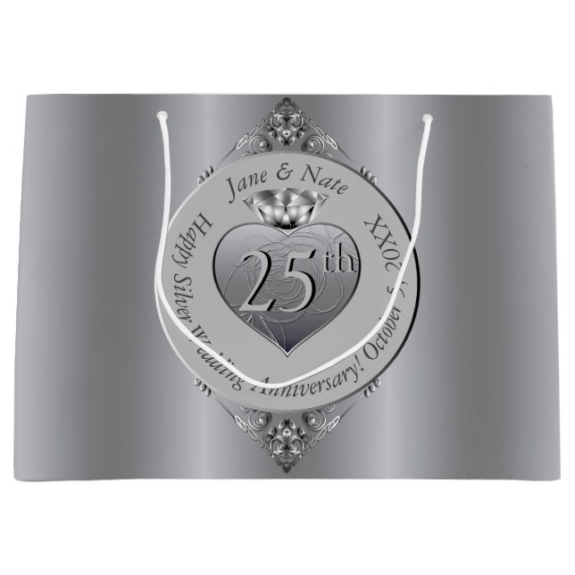 Bolsa De Regalo Grande 25° Aniversario del Boda de Plata (Anverso)