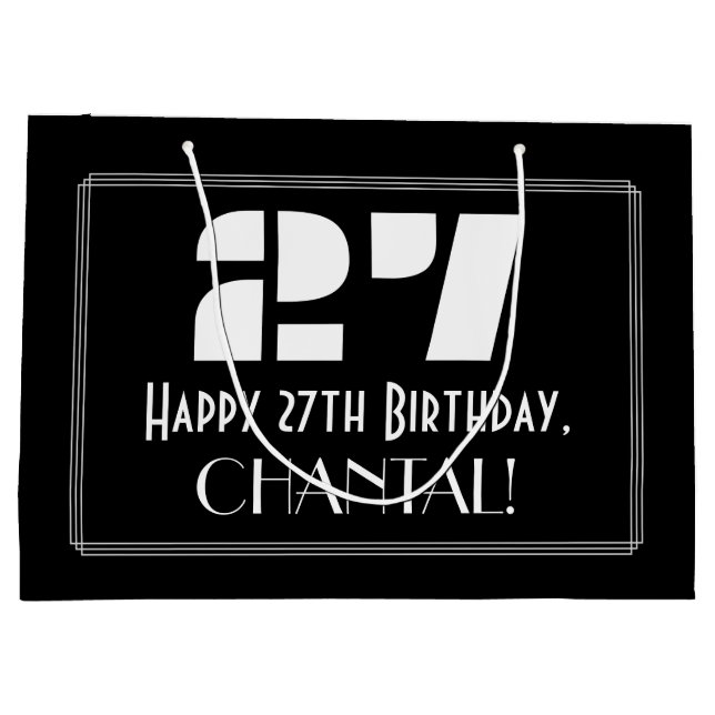 Bolsa De Regalo Grande 27 cumpleaños ~ Art Deco Inspirado Aspecto "27" +  (Reverso)
