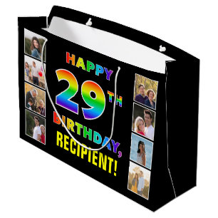 Bolsa De Regalo Grande 29º cumpleaños: texto arcoiris, fotos y nombre de 