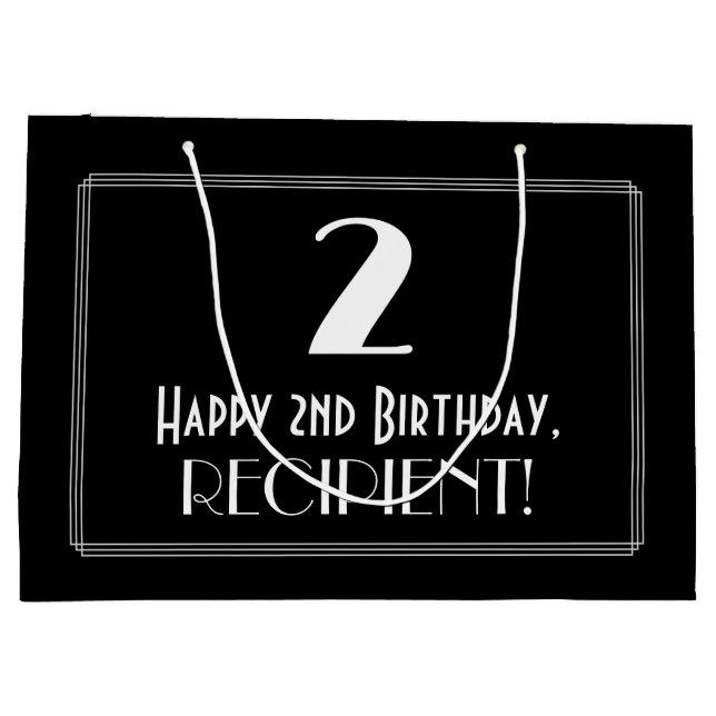 Bolsa De Regalo Grande 2.º Cumpleaños: Art Deco Inspirado Estilo "2", Nom (Reverso)