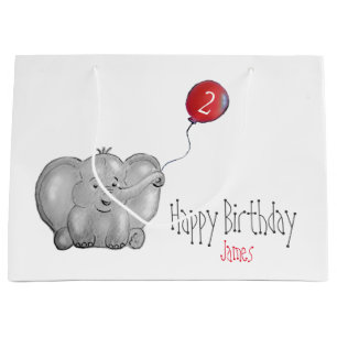 Bolsa De Regalo Grande 2.º o cualquier elefante de cumpleaños con globo r