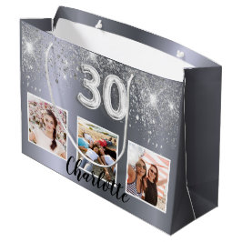 Bolsa De Regalo Grande 30.ª foto del purpurina de plata por cumpleaños