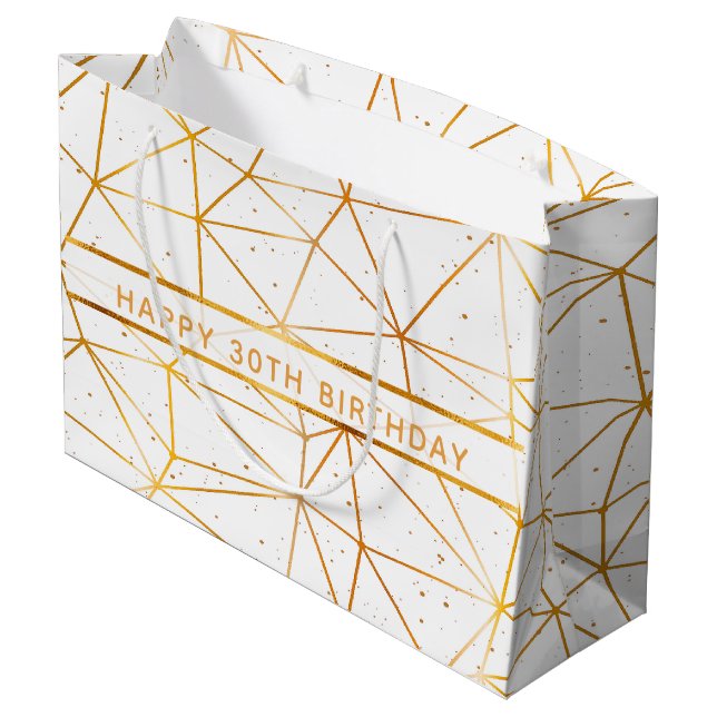 Bolsa De Regalo Grande 30.º patrón geométrico de oro de cumpleaños blanco (Angulo reverso)