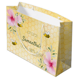 Bolsa De Regalo Grande 30 años abejas amarillas panales rosados