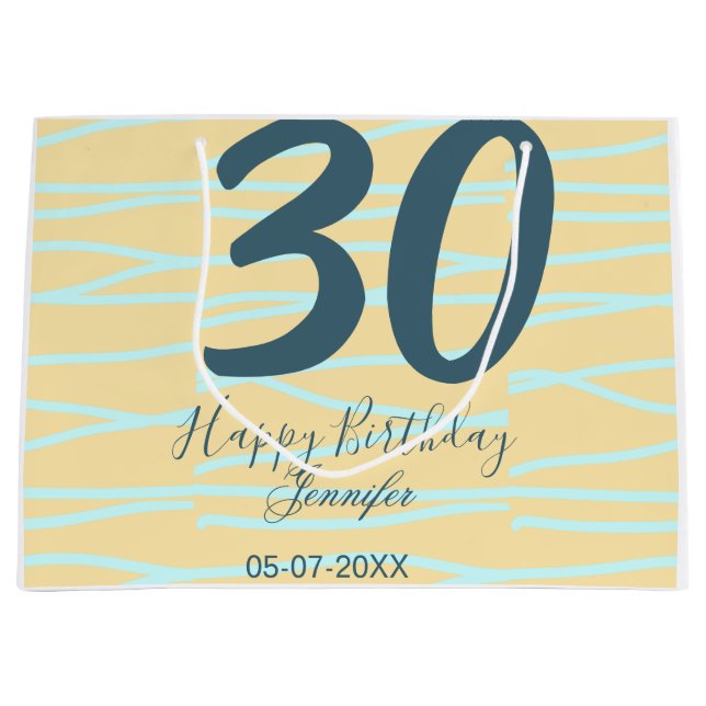 Bolsa De Regalo Grande 30th birthday add name date year yellow blue paste (Anverso)