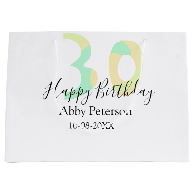 Bolsa De Regalo Grande 30th birthday bold letter pastel yellow black retr (Anverso)