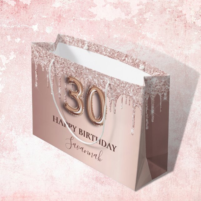 Bolsa De Regalo Grande 30th birthday rose gold glitter pink balloon style (Subido por el creador)
