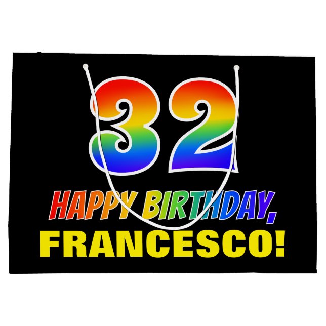 Bolsa De Regalo Grande 32º cumpleaños: audaz, divertido, simple, arcoiris (Reverso)