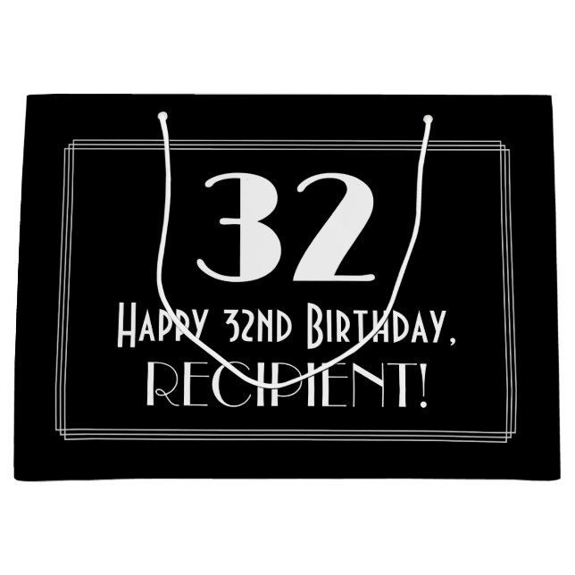 Bolsa De Regalo Grande 32° cumpleaños: Art Deco inspirado estilo "32", no (Anverso)