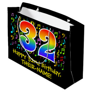 Bolsa De Regalo Grande 32° cumpleaños - Símbolos de música colorida, arco