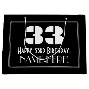 Bolsa De Regalo Grande 33.ª Cumpleaños ~ Art Deco Inspirado Aspecto "33"