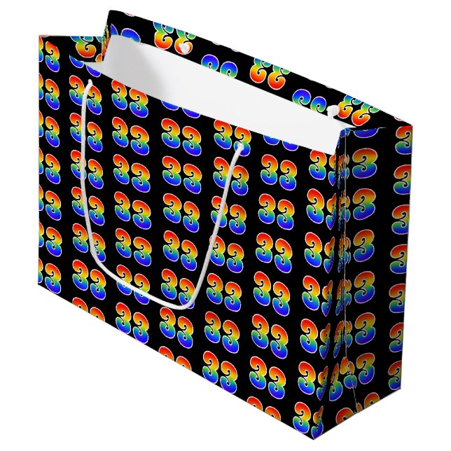 Bolsa De Regalo Grande 33 Aniversario del Arcoiris divertido número 33 Pa (Angulo Anverso)